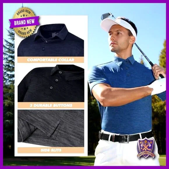 Men's Quick Dry Moisture Wicking Polo Shirts 5 Pack Performance Golf Athletic - Picture 3 of 5